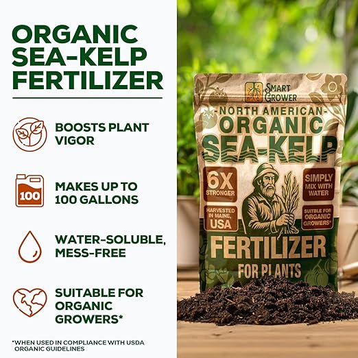 Organic Sea Kelp Fertilizer for Plants – Water-Soluble – Makes 100 Gallons – Kelp Meal Concentrate Plant Food – for Indoor Gardens, Hydroponics, Vegetables, Houseplants - Smart Grower - 4oz Bag