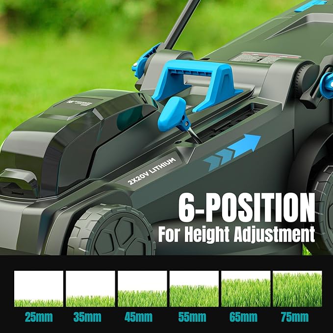 40V 18 inch Lawn Mower Cordless, Brushless Push Lawn Mower with 6-Position Cutting Height Adjustment, 2x4.0Ah Battery & Dual Charger Included