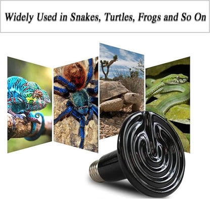 CTKcom 2-Pack 150W 110V Reptile Heat Lamp Ceramic Infrared Heat Emitter Bulb Pet Lamp,No Harm No Light Infrared Heat Emitter Brooder Lamp for Pet Coop Heater Reptile Chicken Turtle Heat Lighting,Black