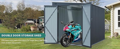 Outdoor Storage Shed, 8x6 FT Metal Garden Shed with Double Doors, Galvanized Steel, Waterproof and Rustproof, Gray