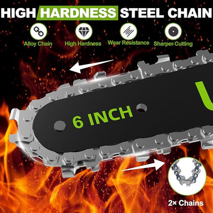 Mini Chainsaw 6 Inch Cordless Hand-Held Electric Chain Saw,Small Chainsaw 2×3.0Ah Battery Powered Safety Lock for Tree Trimming, Branches, Wood Cutting