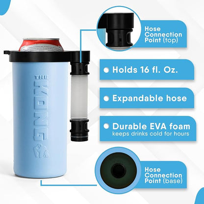 The Kong Skinny Can - Portable Coozie or Bottle Cooler/Cup With Detachable, Expandable, Hose To Funnel Your Drink (Blue)