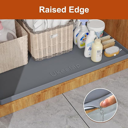 ukeetap 31" x 22" Extra Thick Silicone Mat Waterproof with Raised Edge, Under Sink Mat for Kitchen & Bathroom, Kitchen Cabinet Liner, Multi-Purpose for Storage & Protection, Gray