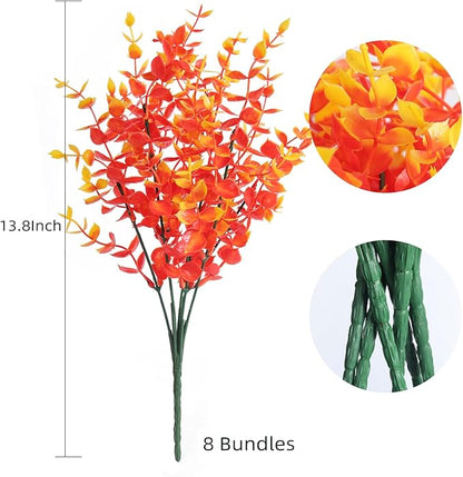 RECUTMS Artificial Outdoor Mums Artificial Eucalyptus Stems Faux Outdoor Boxwoods Faux Flowers for Outside Planters Outdoor Fake Potted Plants Faux Ferns for Outdoor Planter Large(Gold Eucalyptus)