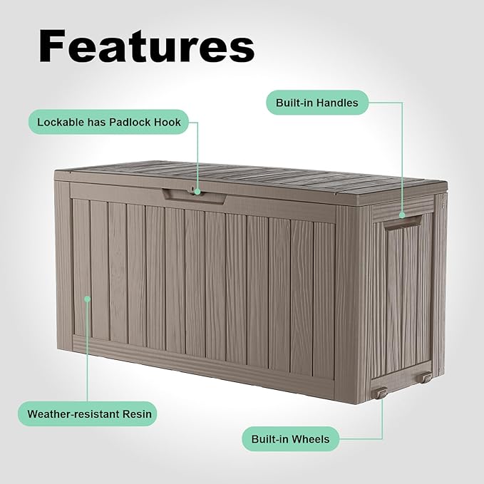 75 Gallon Waterproof Outdoor Storage Box,Resin Deck Box,Lockable Outside Storage Box Container for Patio Furniure,Garden,Pool Tools (75 Gallon,Grey)