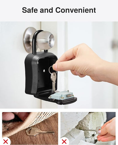 Puroma Key Lock Box Outdoor 4 Digit Code Combination Lockbox House, 4 Black | For Contractors Guest Realtor Storage Keys, Portable, Home Wall Mount, Resettable, Combination, Weatherproof, High-capacity