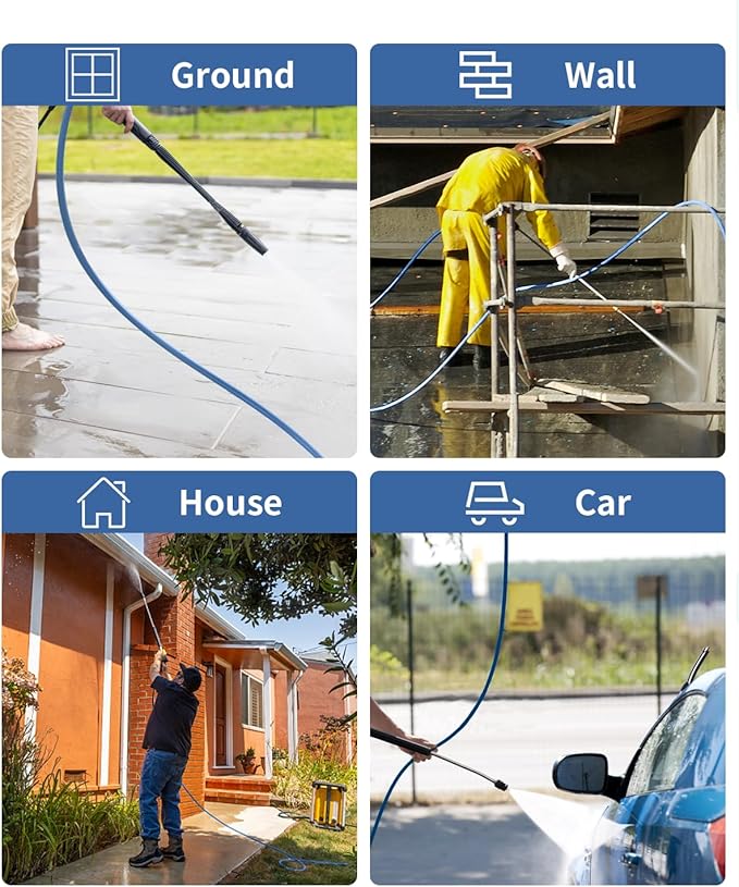 Pressure Washer Hose 50FT 3/8" for Cold and Hot Water 212°F, with Swivel Quick Connect, 4500PSI Kink Resistant Grade Steel Wire Braided, Power Washer Hose With 2pcs M22-14mm Adapter