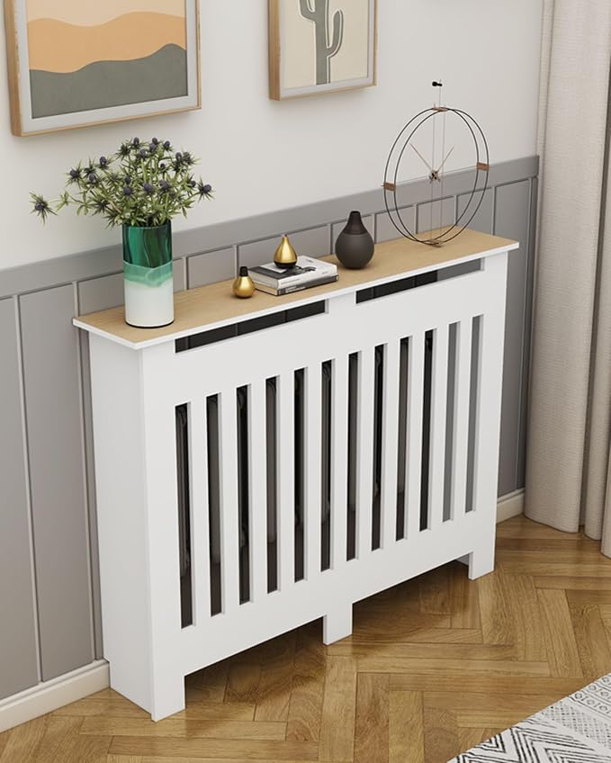 Modern Radiator Covers Wall Heater Cover Cabinet Shelf Bathroom Floor Radiator Shelve, Hide Cluttered Pipes/Easy to Install, Suitable for Household Living Room, White(31.5" Lx31.5 Hx9.8 W)