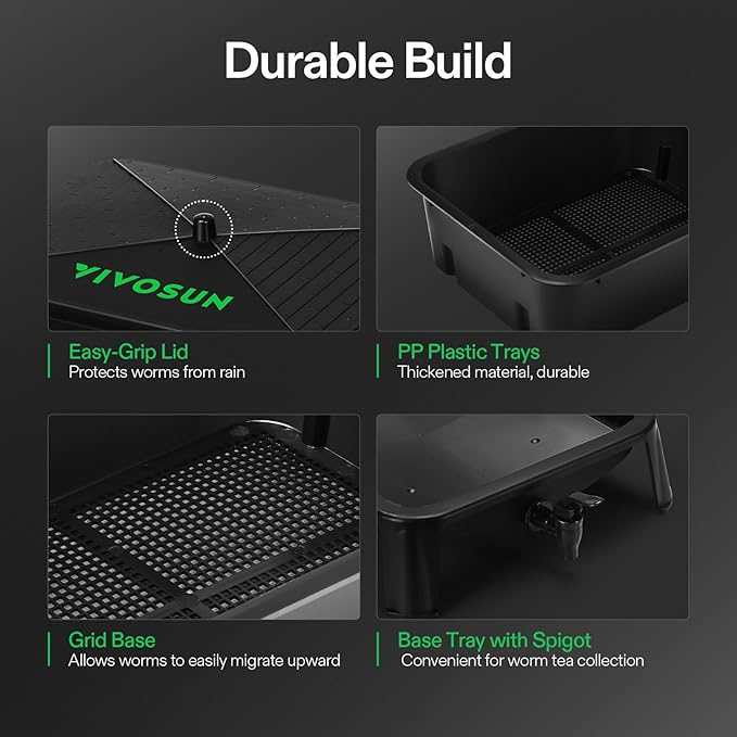 VIVOSUN 3-Layer Worm Compost Bin, 30L Worm Composter, Easy Setup Inclusive Worm Farm Kit for Recycling Food Waste