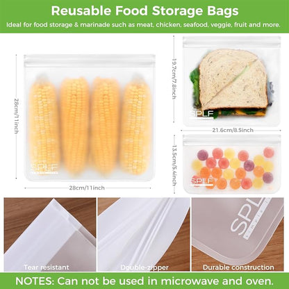 SPLF 6 Pack Dishwasher Safe Reusable Gallon Freezer Bags, White | Extra Thick Reusable Storage Bags Leakproof Silicone and Plastic Free for Marinate Meats, Cereal, Sandwich, Snack, Travel