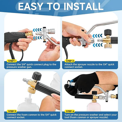 Foam Cannon for Pressure Washer, Dual Connector Foam Gun with 5 Nozzle Tips, 3/8" Swivel Quick Connect, M22-14mm & M22-15mm Fittings