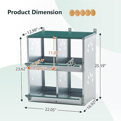 4 Compartment Metal Wall Mount Chicken Nesting Boxes with Easy Egg Collection, Individual Nests for Different Chicken Breeds, 22.05 x 16.92 x 25.59 Inches