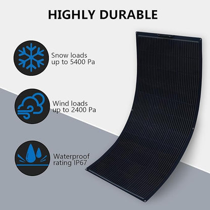 Flexible Solar Panel 300W /2PCS 150W Fiberglass Monocrystalline Lightweight Module for Off-Grid RV Boat Van Cabin Uneven Surfaces 12V/24V Battery Charge (300W Solar Panel)