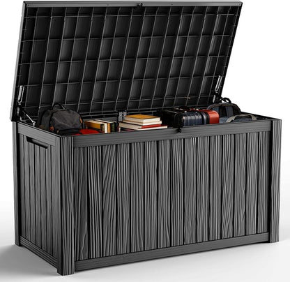 DRATO 200 Gallon Deck Box, Waterproof Resin Large Outdoor Storgae Box for Patio Furniture, Patio Cushions, Gardening Tools, Pool Supplies, Lockable