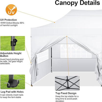 COBIZI 10x20 Pop up Canopy Tent with 6 Sidewalls, Waterproof Heavy Duty Commercial Canopy for Parties, Outdoor Tent, Garden Gazebo, Carry Bag with Wheel (10x20ft, White)