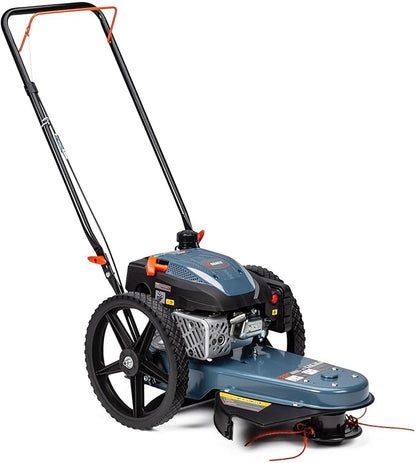 SENIX High Wheel Gas Walk Behind Brush Cutter and String Trimmer, 22-Inch Swatch with .155-Inch Line, 160 cc 4-Cycle Engine, Steel Deck, 14" Rubber Wheels, Adjustable Height (STMG-L)
