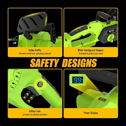12 Inch Cordless Brushless Electric Chainsaw, 21V 4.0Ah Batteries & Auto Oiler Security Lock, 42 FT/S Powered Compact HandHeld Chain Saw, for Tree Trimming, Wood Cutting Garden, Pruning