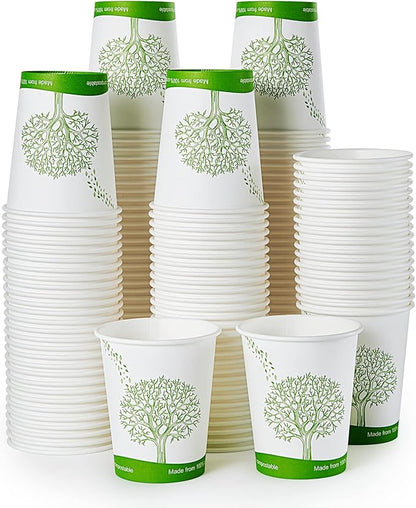ECOLipak 300 Count Compostable Paper Cups, 8 oz Biodegradable Disposable Paper Coffee Cups with PLA Lined, Eco-friendly Hot Drinking Cups for Party, Picnic,Travel,and Events