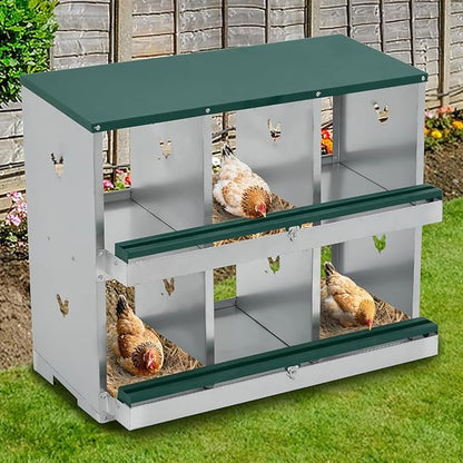 Chicken Nesting Boxes, 4-Hole Nesting Boxes for Chicken Coop with Lid, Metal Laying Boxes for Hens with Swing Perch and Roll Away Egg Collection for Chicken Coop, Double Layer 4 Compartments