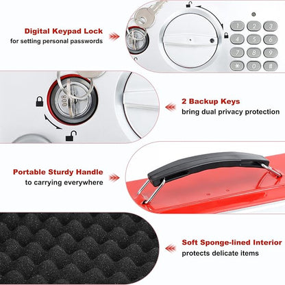 KYODOLED Red Safe Box with Digital Keypad Lock, Lock Box with Code for Personal Items, Metal Security Box for Cash, Passport, Jewelry, Ideal for Home, Office, Garage Sale, 11.8'' x 9.4'' x 3.5''