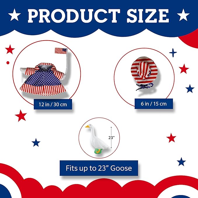 Lawn Goose Outfit – Glossy Cape & Adjustable Hat for 23″ Goose Statue – Halloween & Vampire & USA Flag Costume