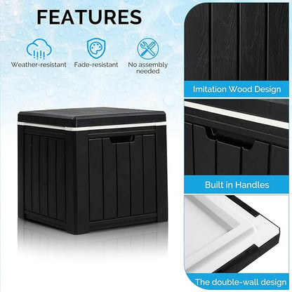 Bonnlo Outdoor Deck Box 10 Gallon, All-Weather Waterproof Patio Square Storage Box with Removable Lid, Small Storage Side Table for Patio, Poolside, Backyard