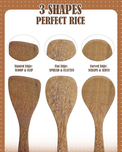 EORTA Set of 3 Wooden Rice Paddles, 8 Inch Rice Spoon Spatula & Scooper for Nonstick Cookware, Small Wooden Utensils for Kitchen Cooking, Slanted/Flat/Curved Food Spatula, 8.26 * 2.75inch