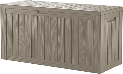 80 Gallon Resin Deck Box, Waterproof Outdoor Storage Bin for Patio Furniture, Pool Accessories, and Garden Tools, Lockable & UV-Resistant, Grey