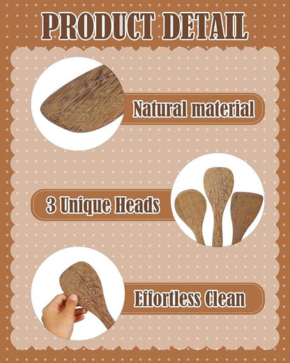EORTA Set of 3 Wooden Rice Paddles, 8 Inch Rice Spoon Spatula & Scooper for Nonstick Cookware, Small Wooden Utensils for Kitchen Cooking, Slanted/Flat/Curved Food Spatula, 8.26 * 2.75inch