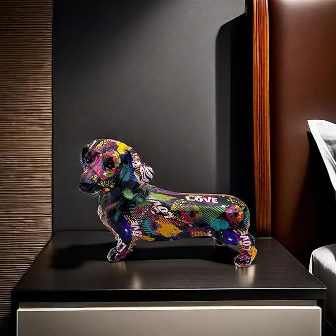 FUNSXBUG Colorful Dachshund Dog Statue Art Figurines Sculpture Collectibles Home Office Desktop Decor Outdoor Garden Display Decoration (Dachshund Dog 4)