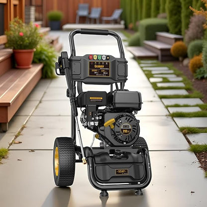 BLUBERY Gas Pressure Washer, 3500 PSI Pressure Washer，2.6 GPM Heavy Duty Power Washer, 30 feet Pressure Hose&Soap Tank,4-Stroke OHV 212cc Engine,Portable Industrial Style,Black