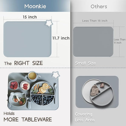 Moonkie Silicone Placemat for Babies: Toddler Table Mats for Self-Feeding | BPA-Free Non-Slip Stain-Proof Reusable Heat-Resistant Dishwasher Safe for Restaurant & Travel 2 Packs
