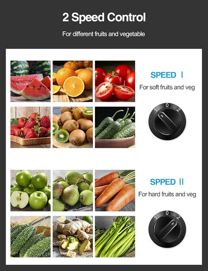 QCen Juicer Machine 500W Centrifugal Juicer with Extra Wide Feed Chute | For Fruits And Vegetables, Stainless Steel, BPA-Free Parts, Easy To Clean, Red, Compact Countertop Juicer