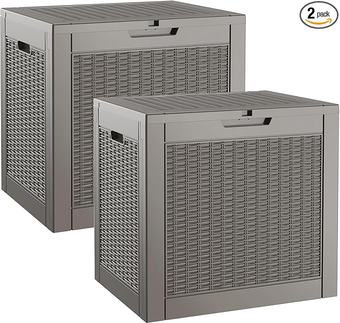 NUNU LAB 32 Gallon Resin Deck Box 2 Pack Outdoor Indoor Waterproof Storage Box for Patio Cushions, Garden Tools, Pool Accessories,Backyard Storage Bin,Grey