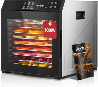 FOHERE Food Dehydrator 1000W 10 Trays with Digital Timer 176 Degrees | Large 9.04 square foot drying space with light. For dog treats, herbs, meat, fruit and yogurt.