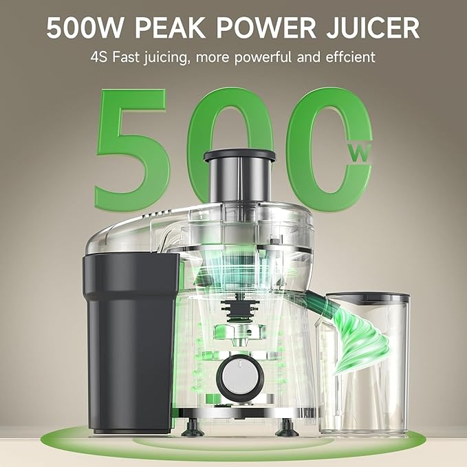 Juicer Machine, 500W Centrifugal Juicer Extractor with 3 Speed & Wide Mouth 3” Feed Chute for Fruit Vegetable, High Yield Juicer Included Cleaning Brush for Easy to Clean