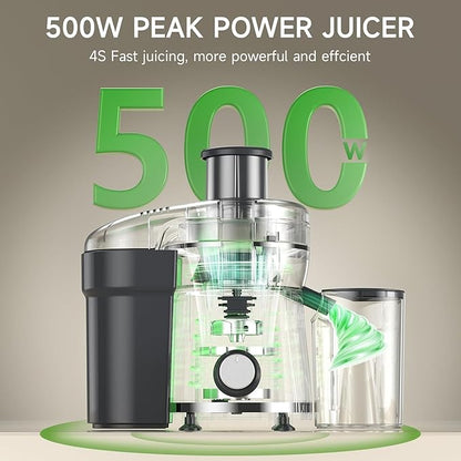 Juicer Machine, 500W Centrifugal Juicer Extractor with 3 Speed & Wide Mouth 3” Feed Chute for Fruit Vegetable, High Yield Juicer Included Cleaning Brush for Easy to Clean