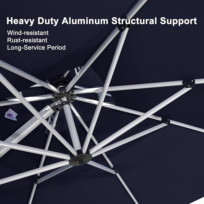 PURPLE LEAF 9' X 12' Patio Umbrella Outdoor Rectangle Umbrella Large Cantilever Umbrella Windproof Offset Heavy Duty Sun for Garden Deck Pool Patio, Navy Blue
