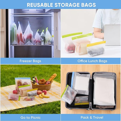Lerine 9 Pack Reusable Freezer Bags Stand-Up Dishwasher Safe, BPA-Free Reusable Gallon Freezer Bags, Leakproof Food Storage Bags for Meat Vegetables Bread Travel (Gray, 9Gallon)