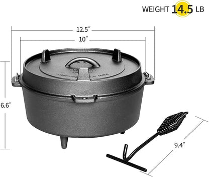 EDGING CASTING Pre-Seasoned Cast Iron Dutch Oven With Skillet Lid, Outdoor Camping Deep Pot for Camping Fireplace Cooking BBQ Baking Campfire, Leg Base, 4.5 Quart