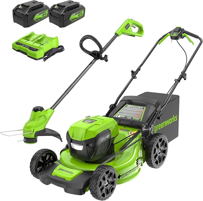 Greenworks 48V (2x24V) 21" Cordless Battery Self-Propelled Mower & 10" String Trimmer Combo Kit w/ (2) 5.0Ah Batteries & Charger