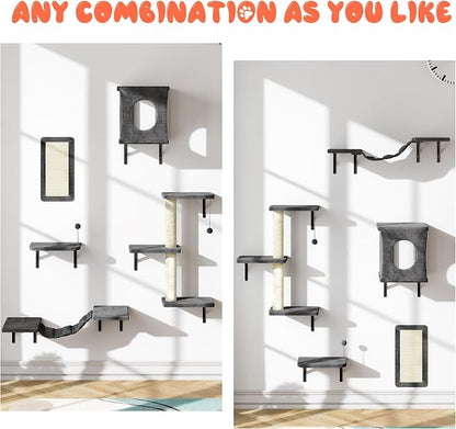 11-in-1 Cat Wall Shelves Cat Climbing Furniture with Wall Mounted Perch & Lounge for Indoor Cats, Space-Saving Cat Climbing Wall Systems, Dark Gray
