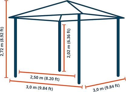 TOOLPORT Hardtop Gazebo 10x10 ft with Polycarbonate Roof - Wood-Like Finish - 4 Side Panels in Gray