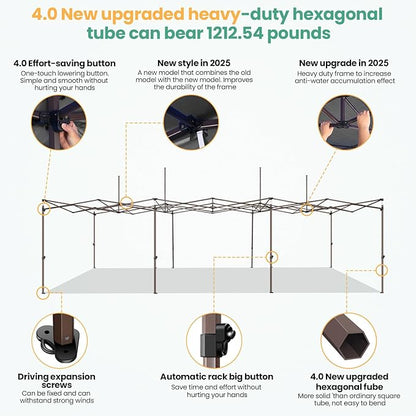 COBIZI 10x30 Heavy Duty Pop Up Canopy with 8 Sidewalls and Hexagonal Legs, Easy up Tent for Parties, Wedding and Commercial, Outdoor Canopy with Carry Bag, Sand Bags, Waterproof & UPF50+ (Black)
