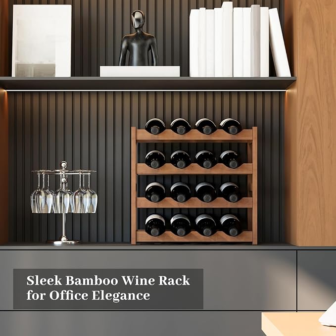 Wine Rack，Bamboo Wine Storage Cabinet Shelf，Countertop Wine Shelf- Freestanding Wine Holder for Kitchen & Pantry (Brown, 4-Tier)