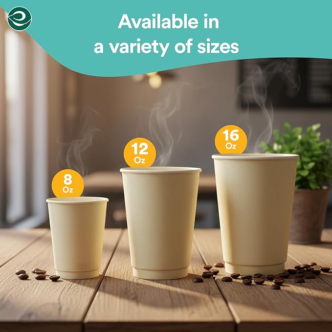 ECO SOUL 100% Compostable Plant-Based 16oz Hot Cups | (25 Count, 16 oz Hot Cups) | Disposable Bagasse Paper Cups | Eco-friendly Cups | Sturdy, Microwave & Oven Safe