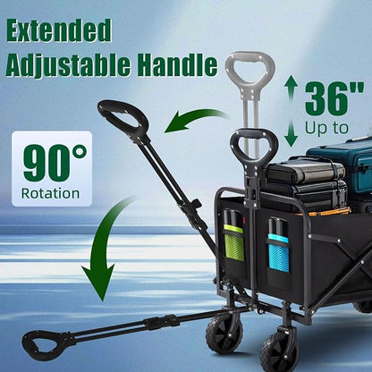 Collapsible Wagon Cart Foldable 360lbs Capacity, Lightweight Portable Beach Wagon, Shopping Carts with Wheels for Grocery, Camping, Shopping, Beach, Fishing, Garden Cart