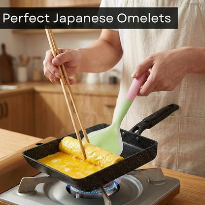 HAPPI STUDIO Tamagoyaki Pan - Japanese Egg Pan with Lid, Square 7x6 Inch | Japanese Omelette Pan For Rolled Omelets - Nonstick Tamago & Square Frying Pan, Induction Ready, Heat-resistant Handle