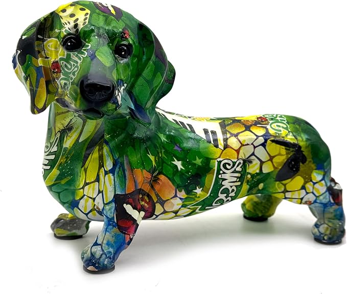 FUNSXBUG Colorful Dachshund Dog Statue Art Figurines Sculpture Collectibles Home Office Desktop Decor Outdoor Garden Display Decoration (Dachshund Dog 3)