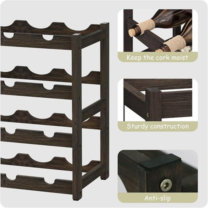 BAMEOS Bamboo Wine Rack Storage, 4 Tier Wine Racks Countertop, Wine Rack Freestanding Floor Wine Holder Cabinet for Kitchen, Bar, Pantry, Wine Cellar, Basement,Study (16.85 L x 9.25W x 17.24H)